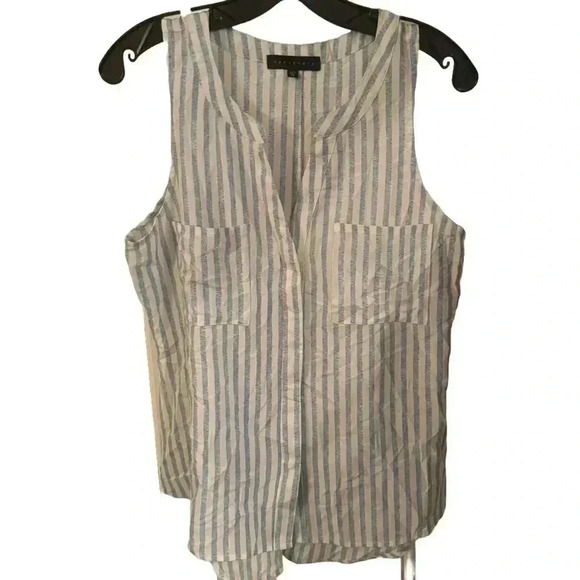 Sanctuary women’s sleeveless blue & white striped top w/ pockets size Medium - Picture 1 of 8